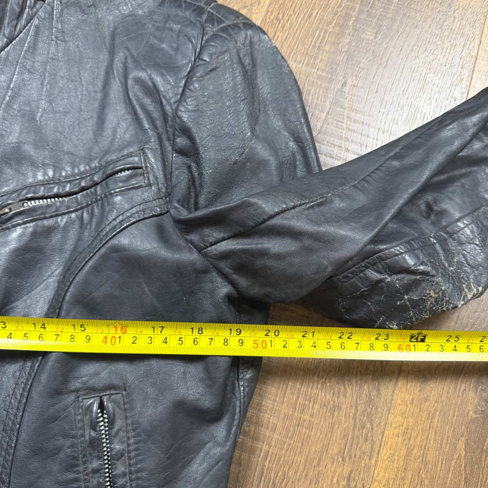 Vintage 80s Leather Attic Black Leather Racer Biker Jacket Made in Canada M/L - Picture 4 of 10